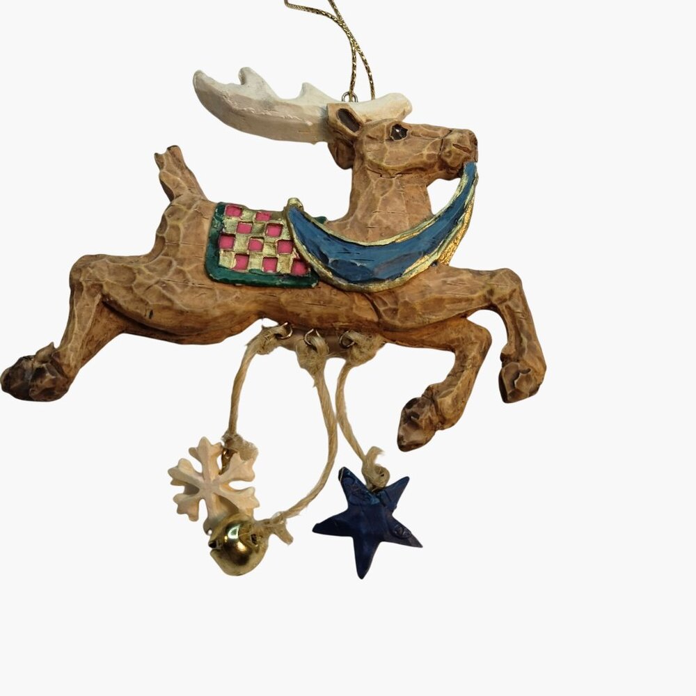 Russ Berrie Reindeer Ornament The Christmas Sampler Carved Primitive look